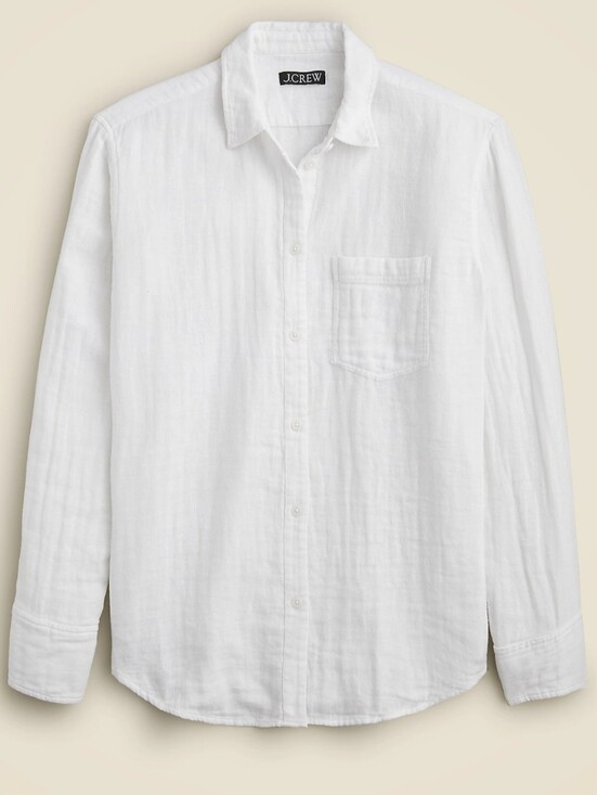 J. Crew Tops - J. Crew Garçon Classic Fit Button-Up Shirt In White Cotton-Linen Blend Gauze